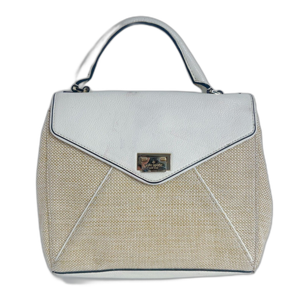 Kate Spade Laurel Wesley Place Convertible Satchel Tan Woven White Leather